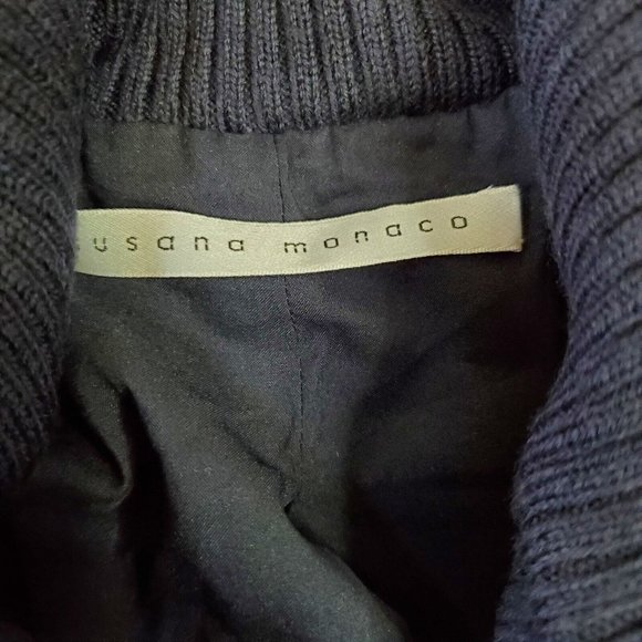 Susana Monaco Womens Double Breasted Coat Sz 4 Navy Blue Wool L/S Knit Pockets - Picture 10 of 11